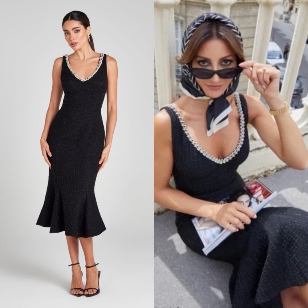 Nadine Merabi Penelope Tweed Dress Pearl accent